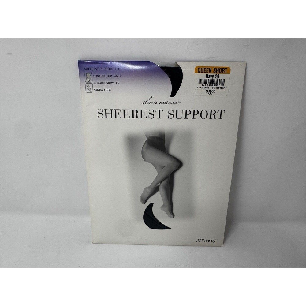 JCPenney Sheer Cares Sheerest Support Pantyhose Queen Short Navy 29 New